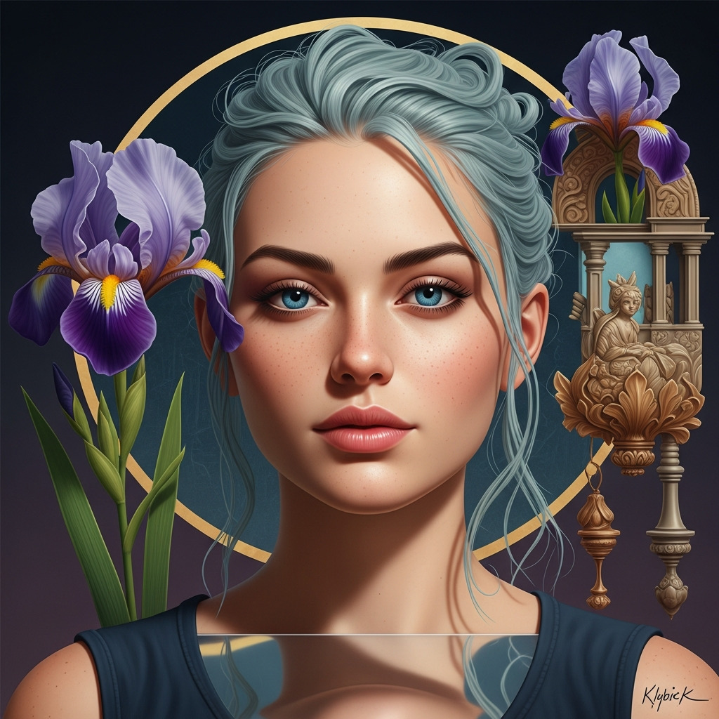 Woman with Blue Hair and Irises