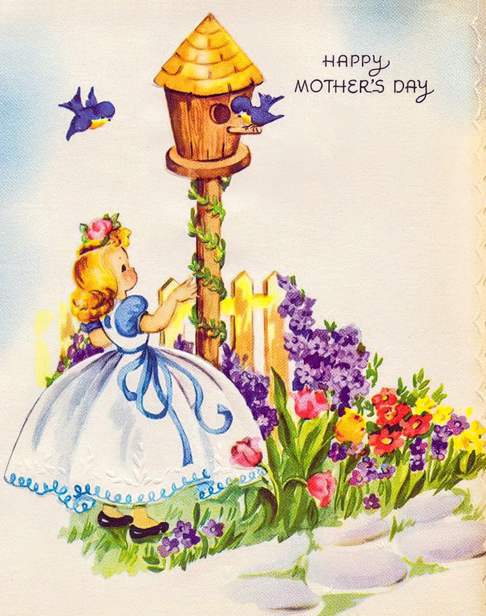 Vintage Mother's Day greeting card with flowers and decorative typography
