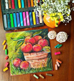 Chalk Drawing of Aples in Basket
