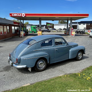 Vintage Volvo at Gas Station