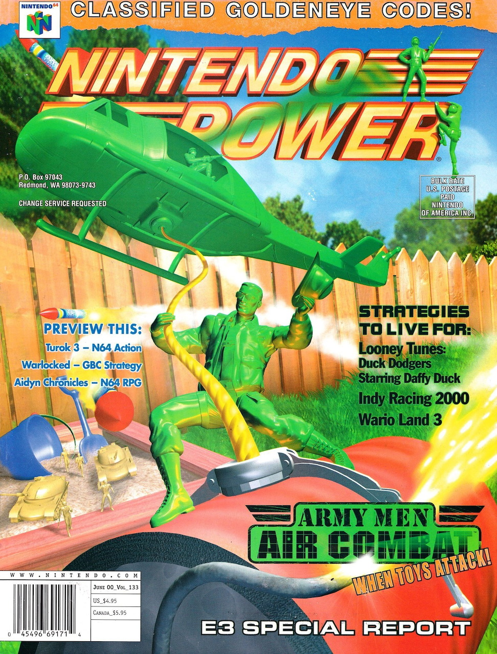 Nintendo Power Issue 133 cover showing Army Men Air Combat helicopters in battle