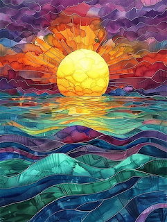 Mosaic Sunset Ocean Scene