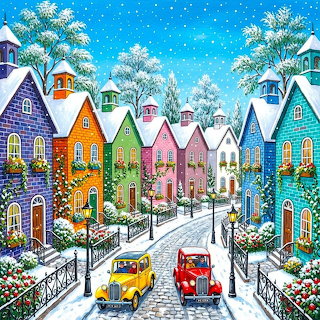 Colorful Winter Village Street