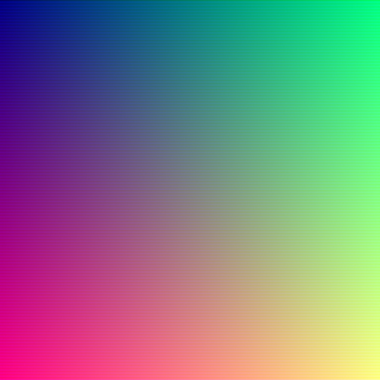 Diagonal gradient transitioning from deep blue through purple, magenta, pink, cyan, green to bright yellow