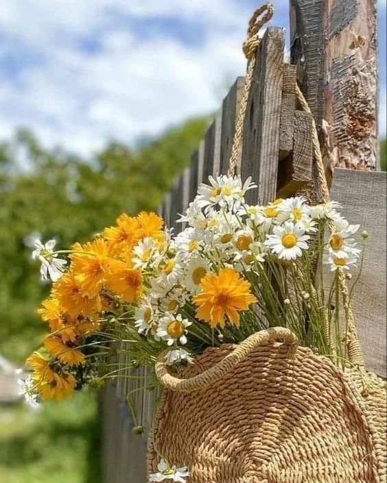 Flowers in Woven Bags
