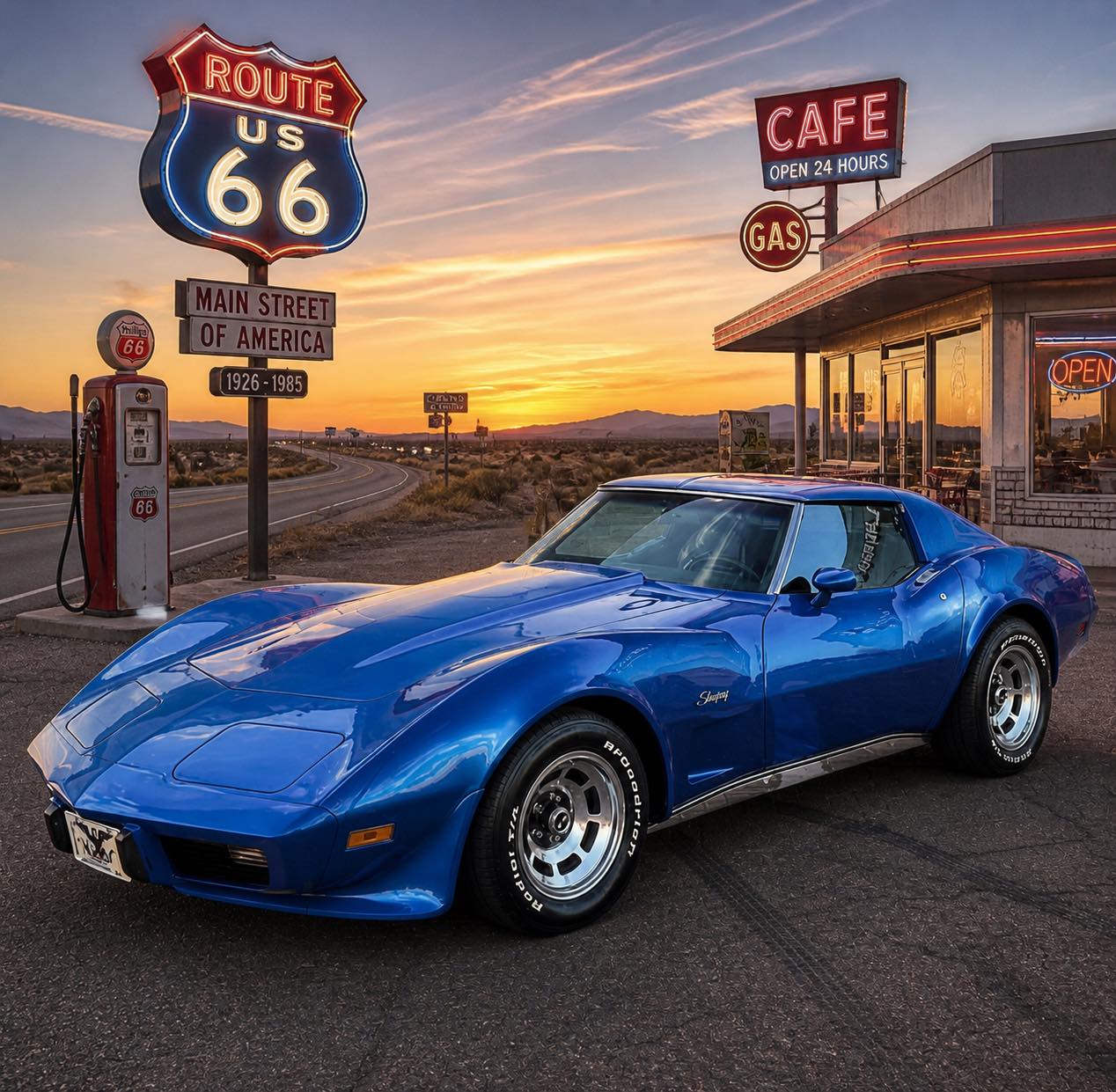 Blue Corvette Route 66