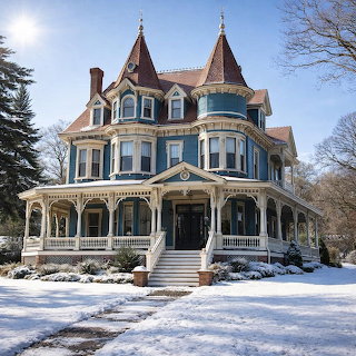 Victorian Mansion Winter Snow