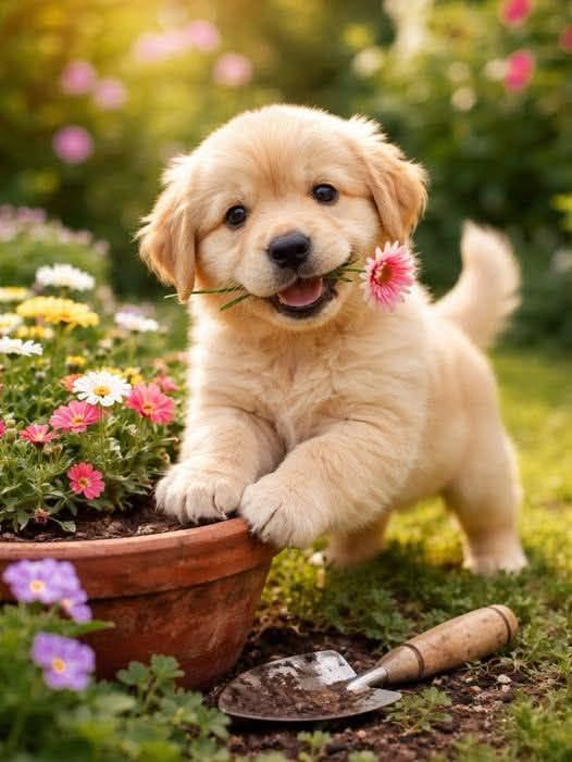 Puppy With Flower Pot