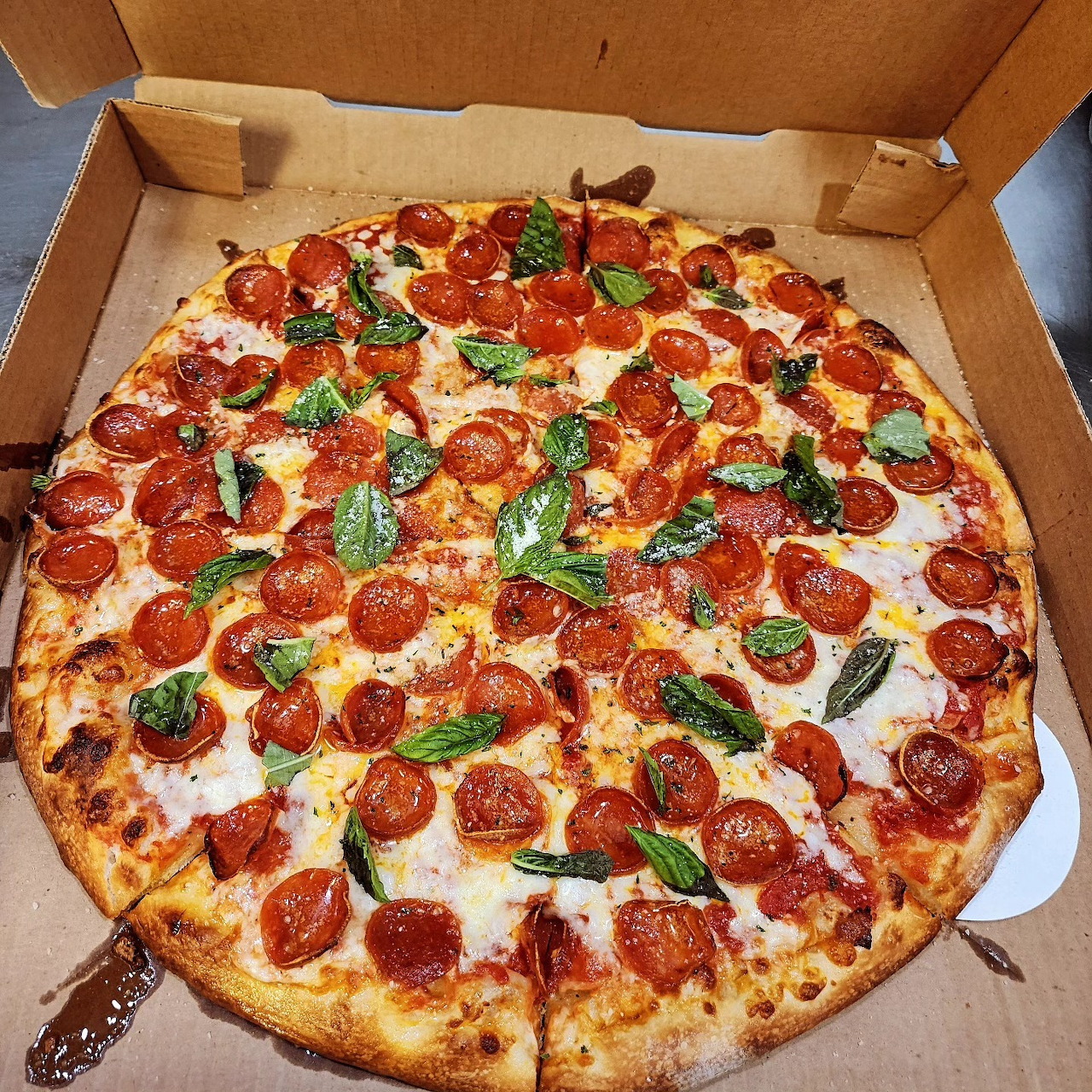 Pizza with Pepperoni and Basil