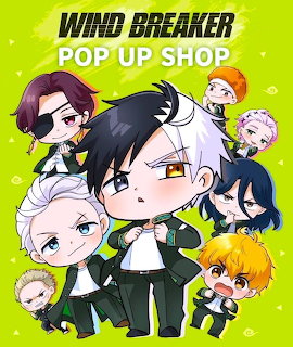 Chibi anime characters from Wind Breaker series in various poses on a green background