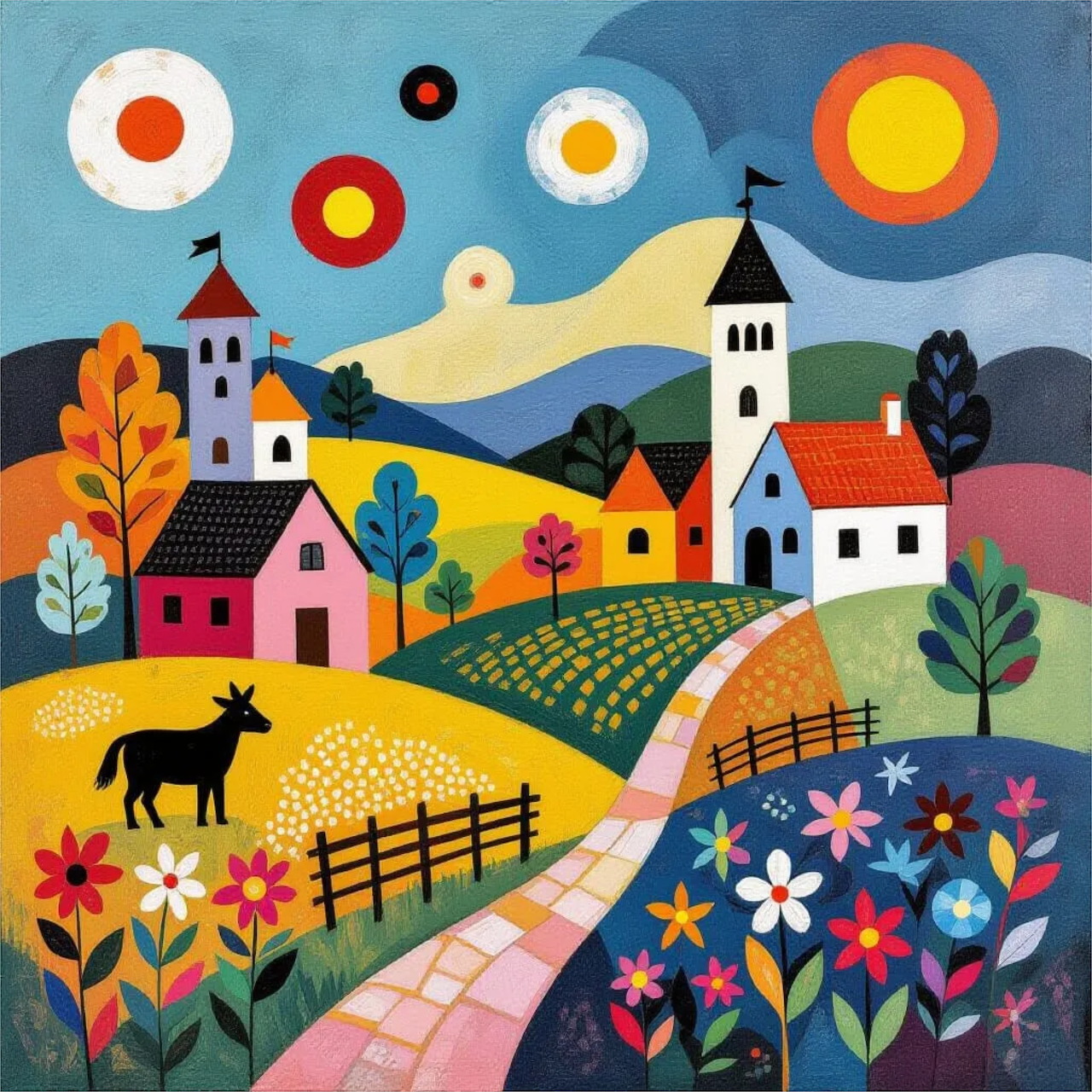 Village Landscape Folk Art