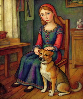 Girl With Dog Painting