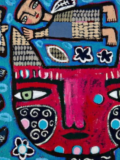 Colorful Folk Art Cat Painting
