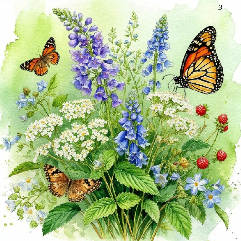 Garden Flowers with Butterflies