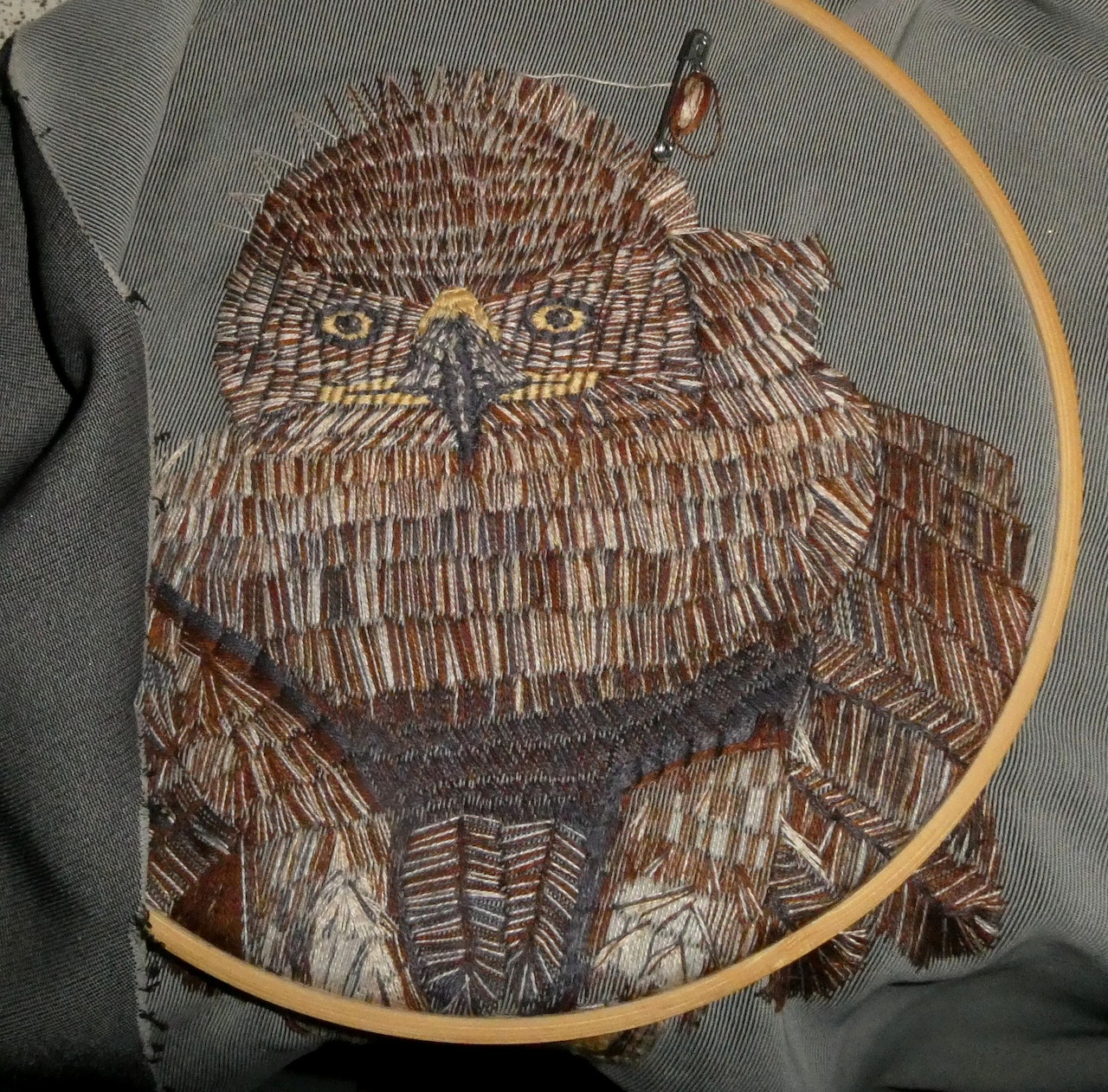 Owl Embroidery in Progress