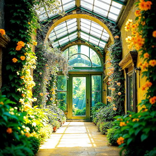 Greenhouse with Orange Flowers