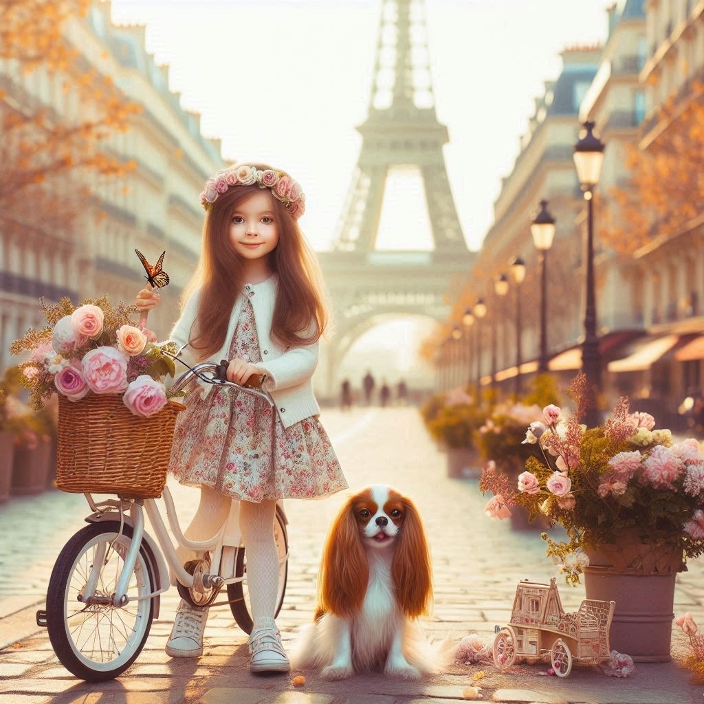 Girl with Dog in Paris