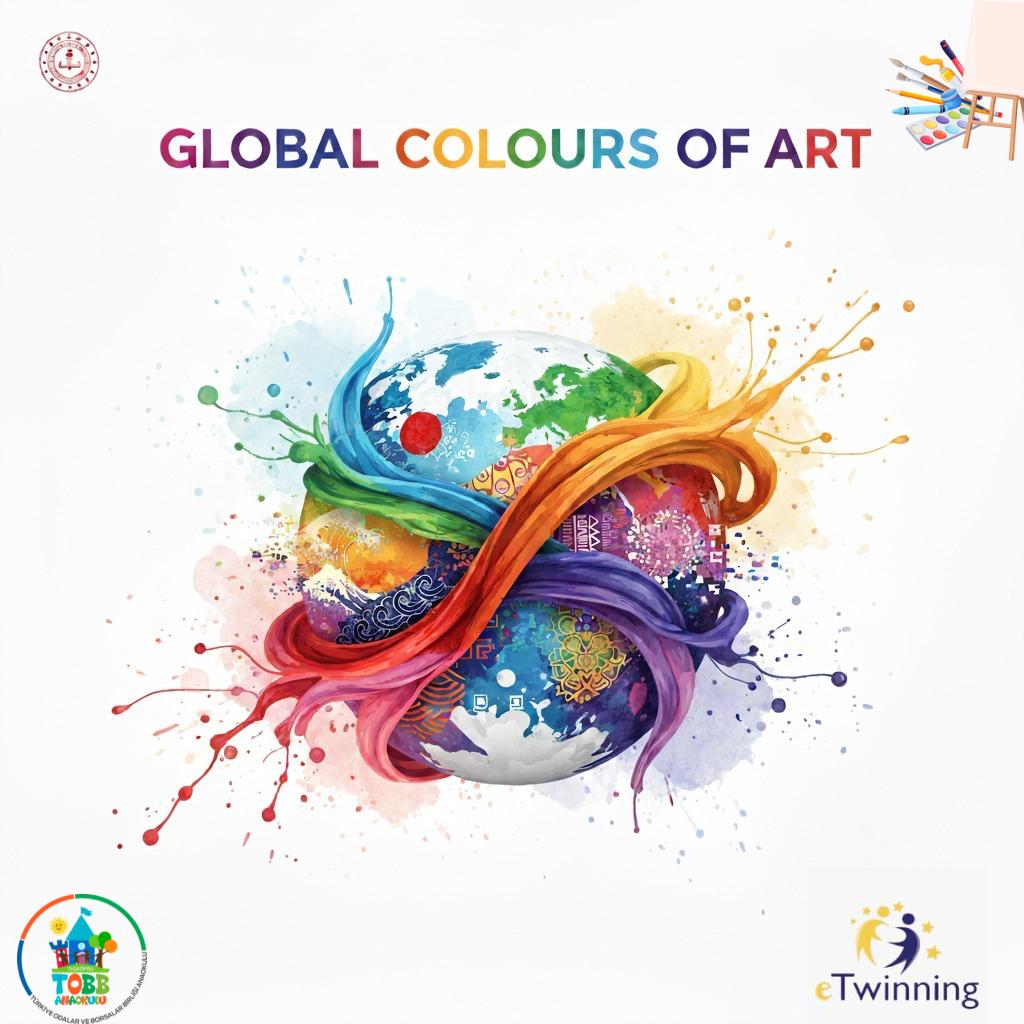 Artistic illustration of Earth globe with colorful rainbow paint splashes swirling around it