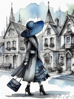 Woman Walking in Village