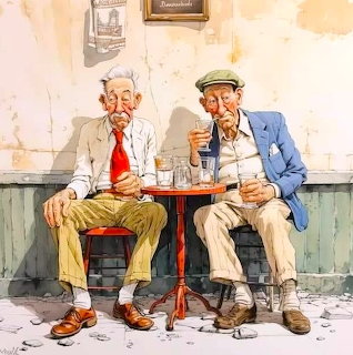 Old Friends Sharing Drinks