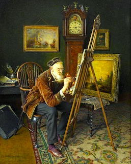 Old Artist Painting in Studio