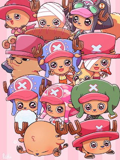 Collage of cute chibi Chopper characters with different colored hats and expressions in anime style