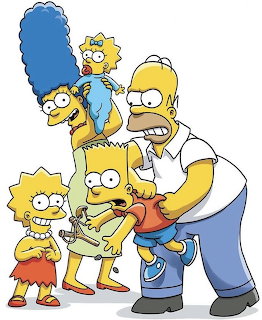 The Simpsons family group portrait with all five members standing together