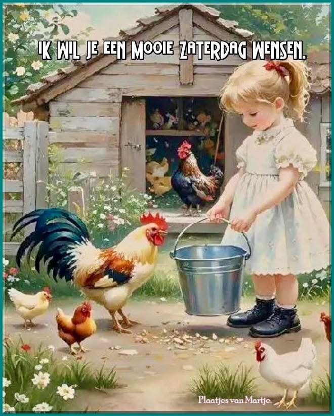 Young girl in white dress feeding chickens near a wooden coop