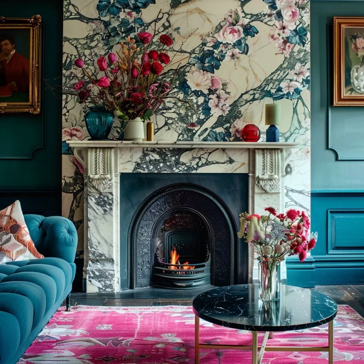 Dramatic Marble Fireplace