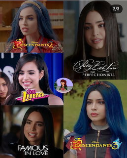 Collage of Sofia Carson in different acting roles from movies and TV shows