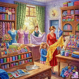 Fabric Shop with Mother and Daughter