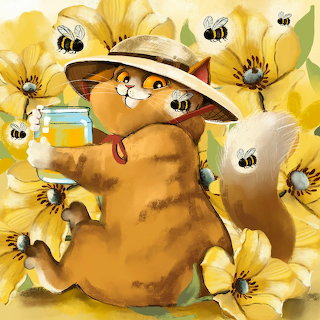 Cat with Honey and Bees