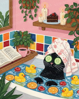 Cat Spa Bath Illustration