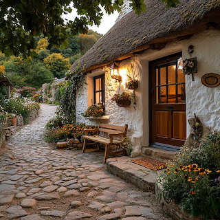 Thatched Cottage at Dusk