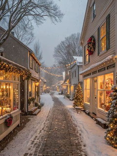 Christmas Village Street Snow