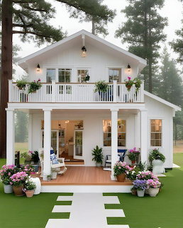 Modern White Cottage with Balcony