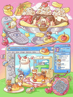 Kawaii Dessert Cats Illustration