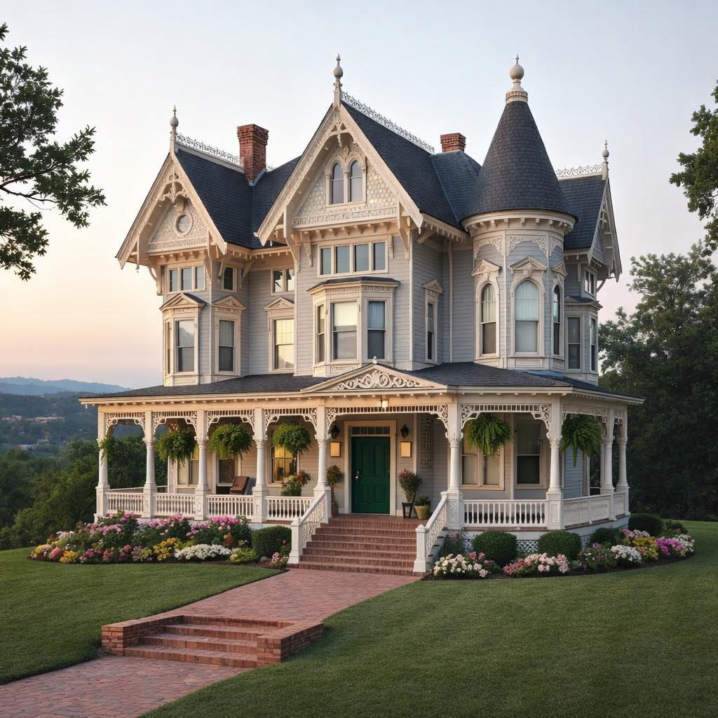 Victorian Mansion at Sunset
