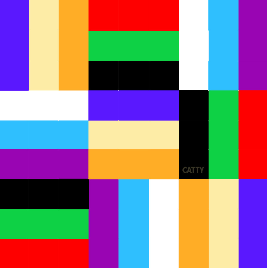 Abstract grid of bright colored rectangular blocks in various hues including red, blue, green, orange, purple, and black