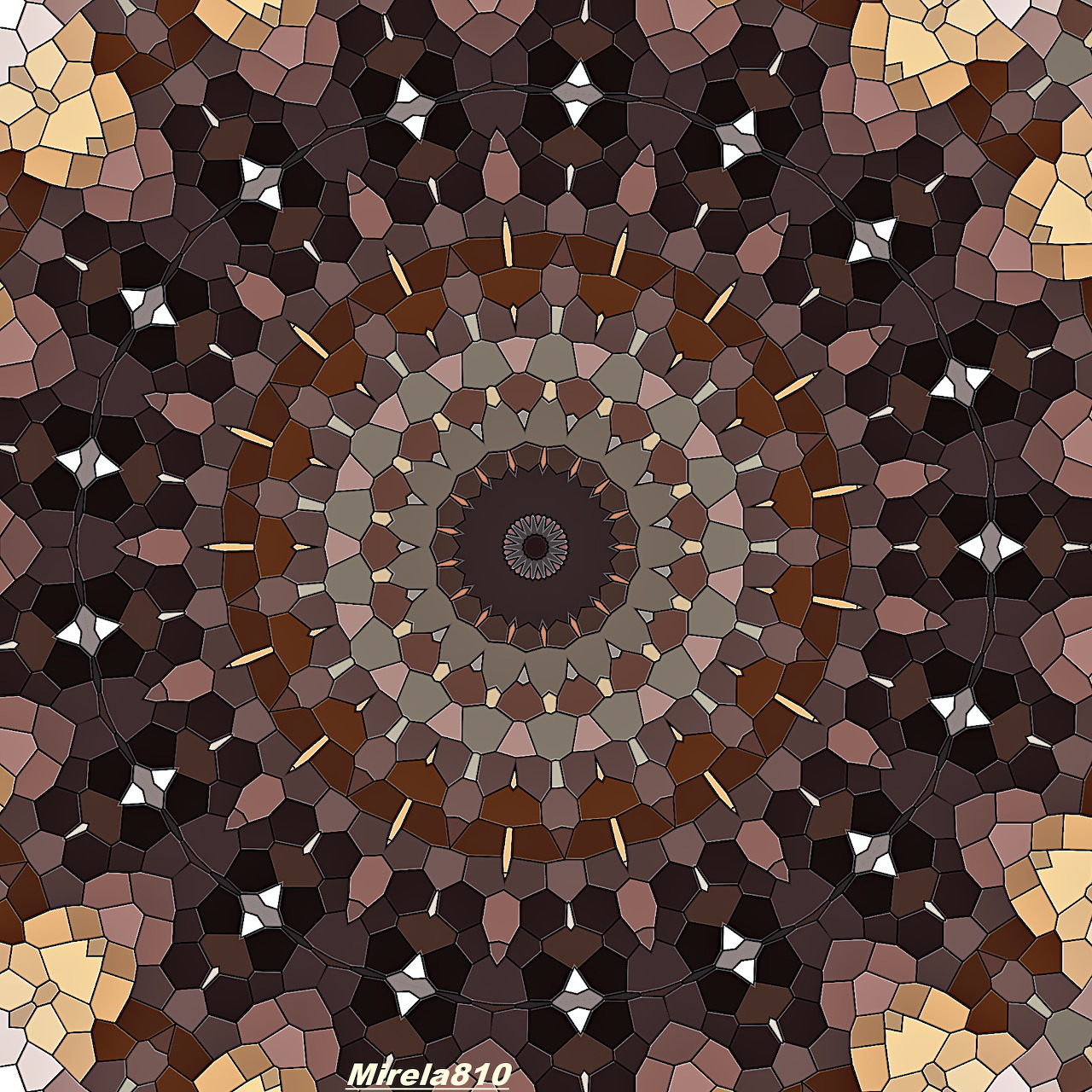 Circular brown mandala pattern made of geometric mosaic shapes