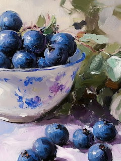 Blueberries in Floral Bowl
