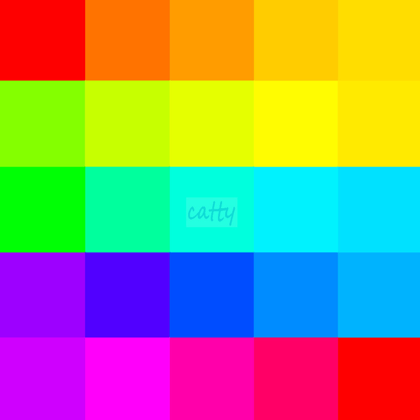 Grid of bright solid color squares in rainbow spectrum arrangement