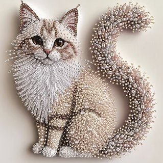 Pearl-Studded Cat Artwork