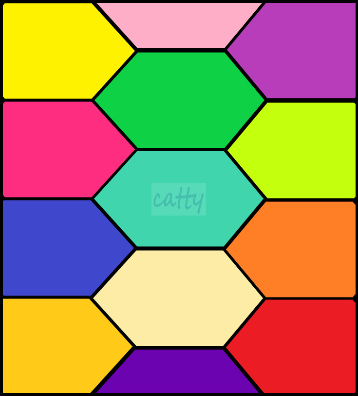 Colorful hexagonal tiles arranged in geometric pattern with vibrant colors and black borders