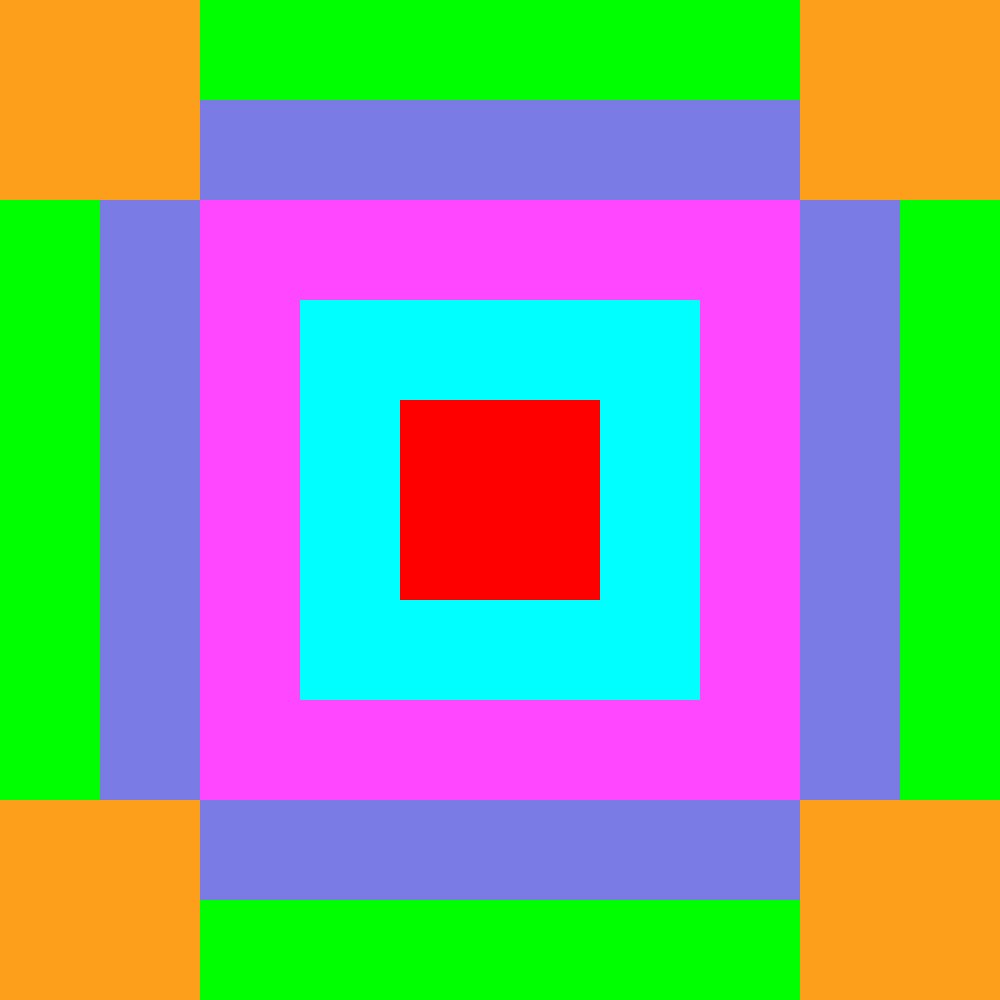 Abstract colorful geometric pattern with nested squares and bright rectangular blocks