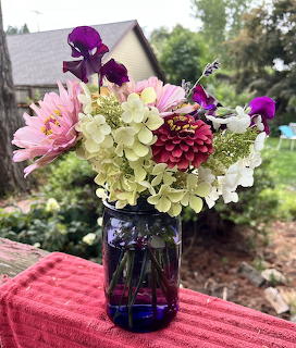 Flower Bouquet in Blue Vase