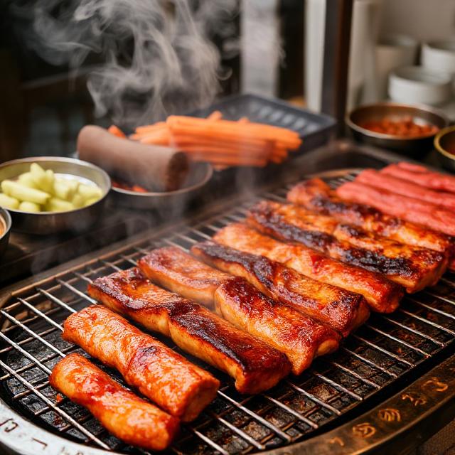 Grilled Sausages and Bacon