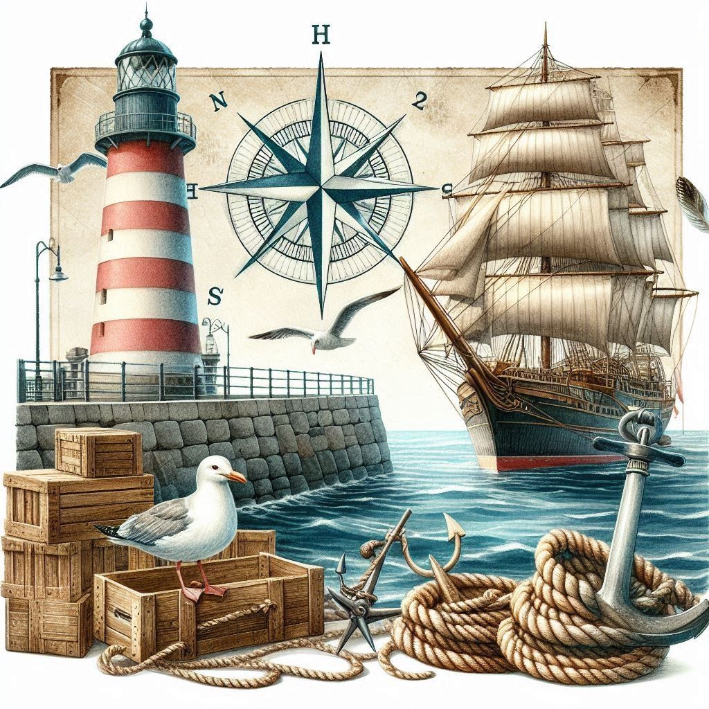 Lighthouse and Sailing Ship
