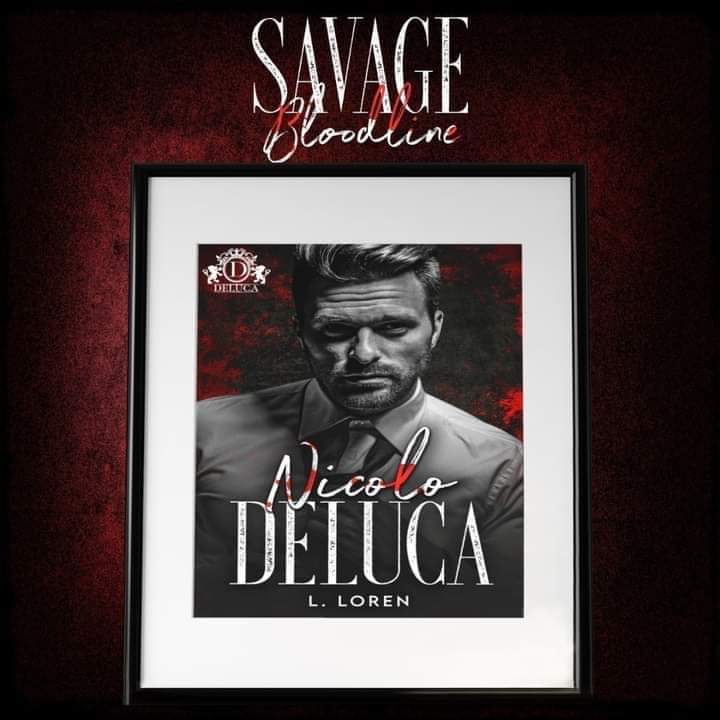 Framed cover art of a suited man with the titles Savage Bloodline and Nicolo DeLuca