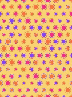 Repeating pattern of colorful concentric circles on yellow background